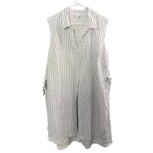 J. Jill Sleeveless Pinstripe Shirt Dress XL White Cotton Button Coastal Vacation